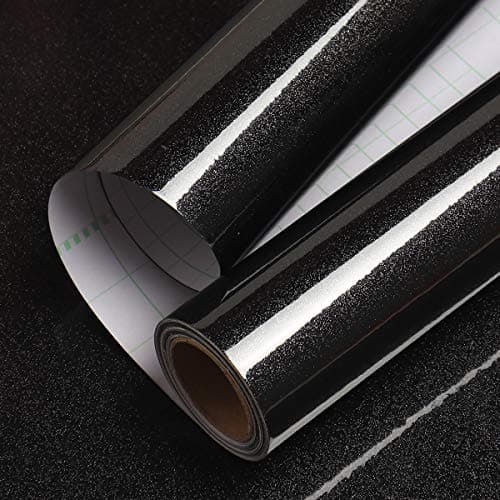 Livelynine Black Wallpaper Peel and Stick 158x394 Gloss Black Contact Paper for Kitchen Cabinet Wallpaper Removable Waterproof Glossy Black Vinyl Wrap for Furniture Bathroom Cabinets Glass Cover