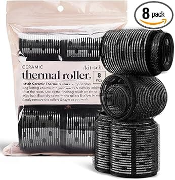 Kitsch Ceramic Thermal Hair Rollers Hair Curlers Rollers for Perfect Curls Hot Rollers for long hair Hair rollers for long hair Hair Curler Hair Roller Ceramic Coated Core Black 8pcs