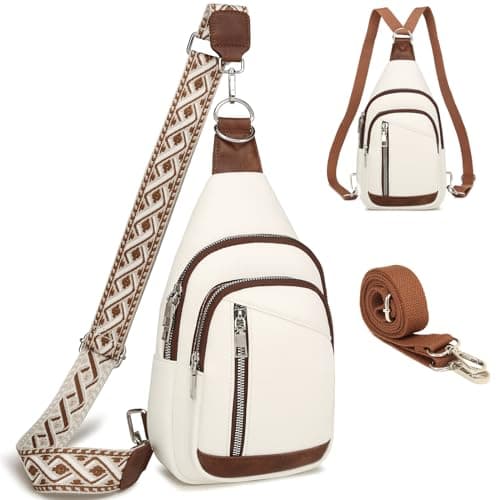 Sling Bag for Women Trendy Small Sling Backpack Crossbody Purse Faux Leather Cross Body Bag Fanny Packs with 2 Removable & Adjustable Strap Anti Theft Chest Belt Sash Bags for Travel Hiking Cycling