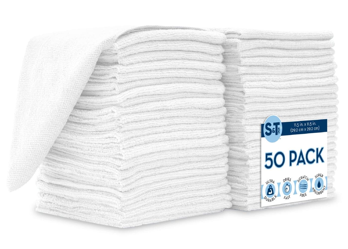 ST INC 50 Pack Microfiber Cleaning Cloth Bulk Towels for Home Reusable Microfiber Towels for Cars Cleaning Rags White 115 Inches x 115 Inches 50 Count