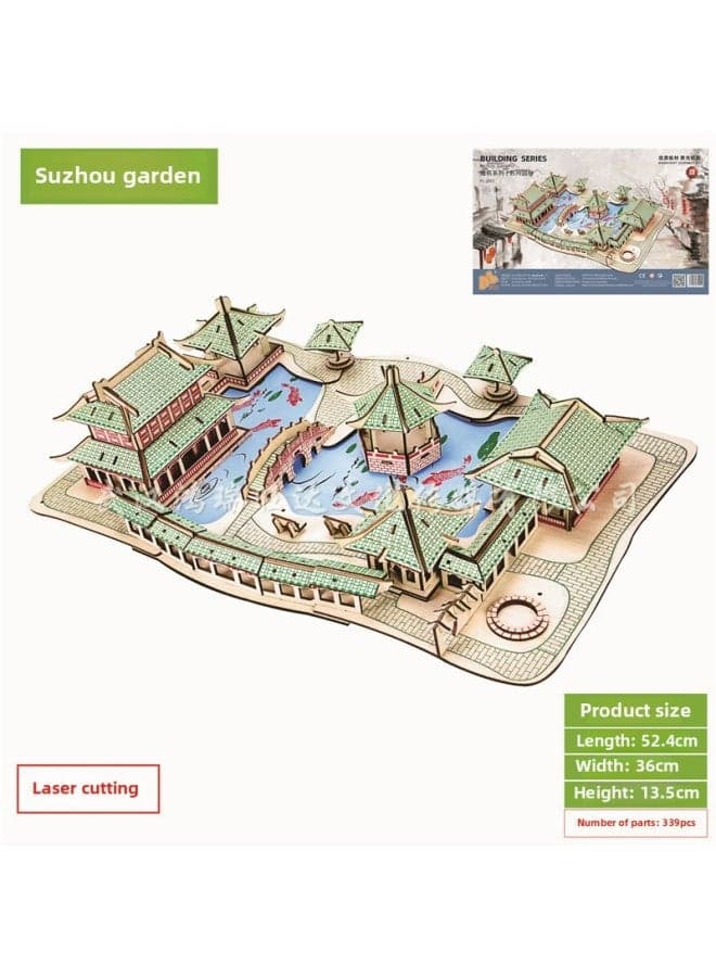 Handmade Three Dimensional Wooden Puzzle Antique Series Laser Cut Model Suzhou Garden Building Toy Wholesale