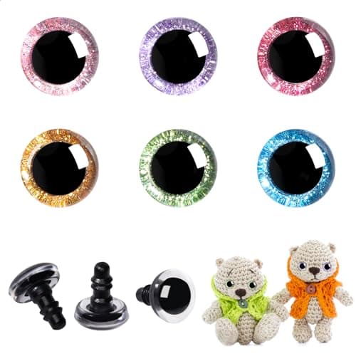 MUCUNNIA 120pcs 18mm 3D Glitter Plastic Safety Eyes for Amigurumi Trapezoid Craft Crochet Doll Eyes with Washers Stuffed Animal Eyes for DIY of Puppet Bear Animal Halloween Decorations6 Colors