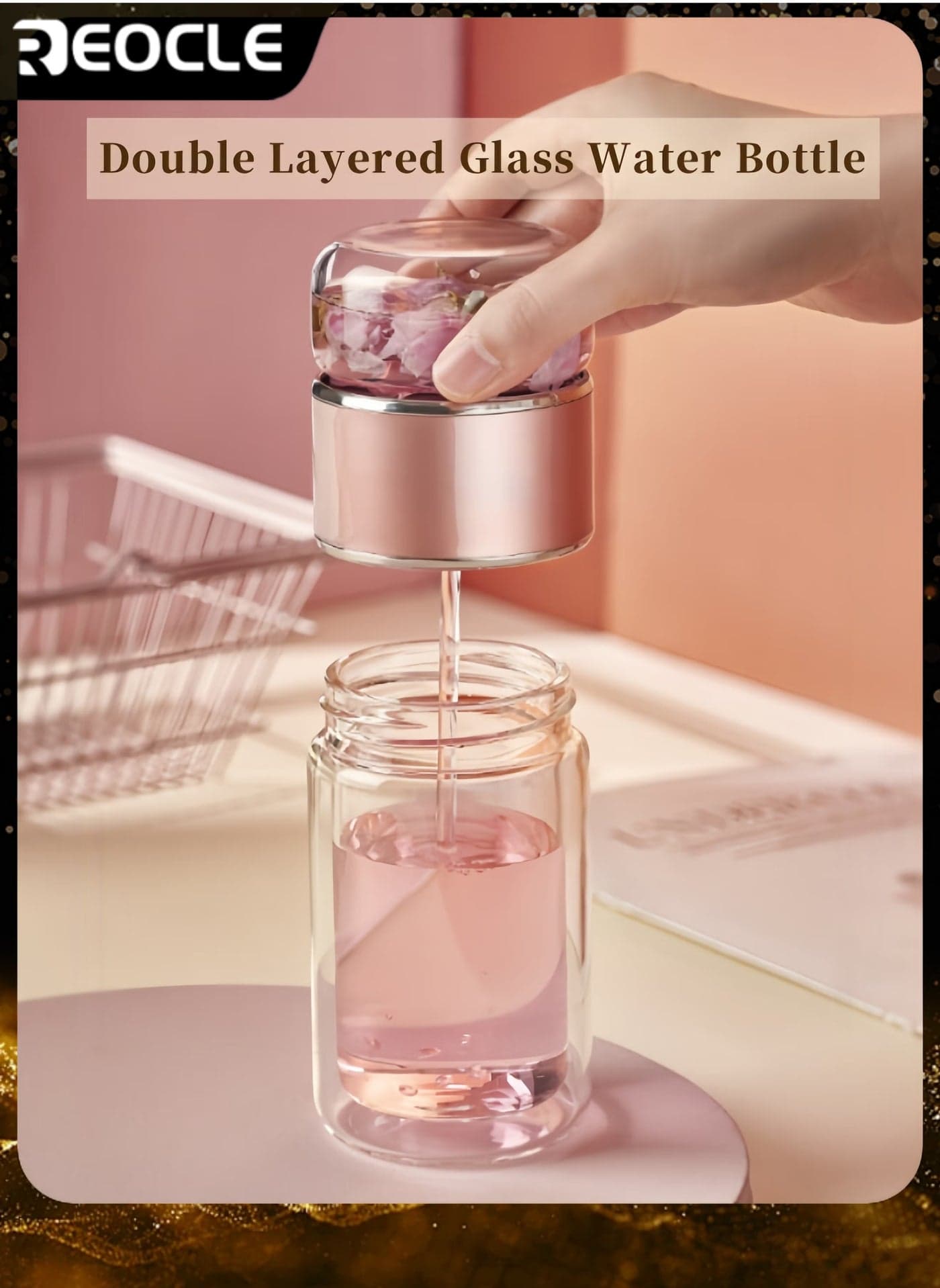 Double Layered Glass Water Bottle Travel Mug Tea Infuser Bottle Portable Travel Tea Bottle with Tea Infuser and Clear Filtrating Tea Maker for Various Tea-leaves