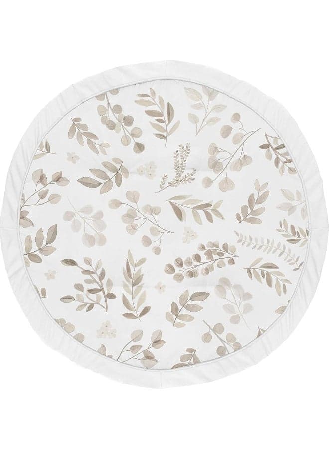 Leaf Boy or Girl Baby Playmat Tummy Time Infant Play Mat - Gender Neutral Floral Ivory Beige Taupe and White Gender Neutral Boho Watercolor Botanical Flower Woodland Tropical Garden