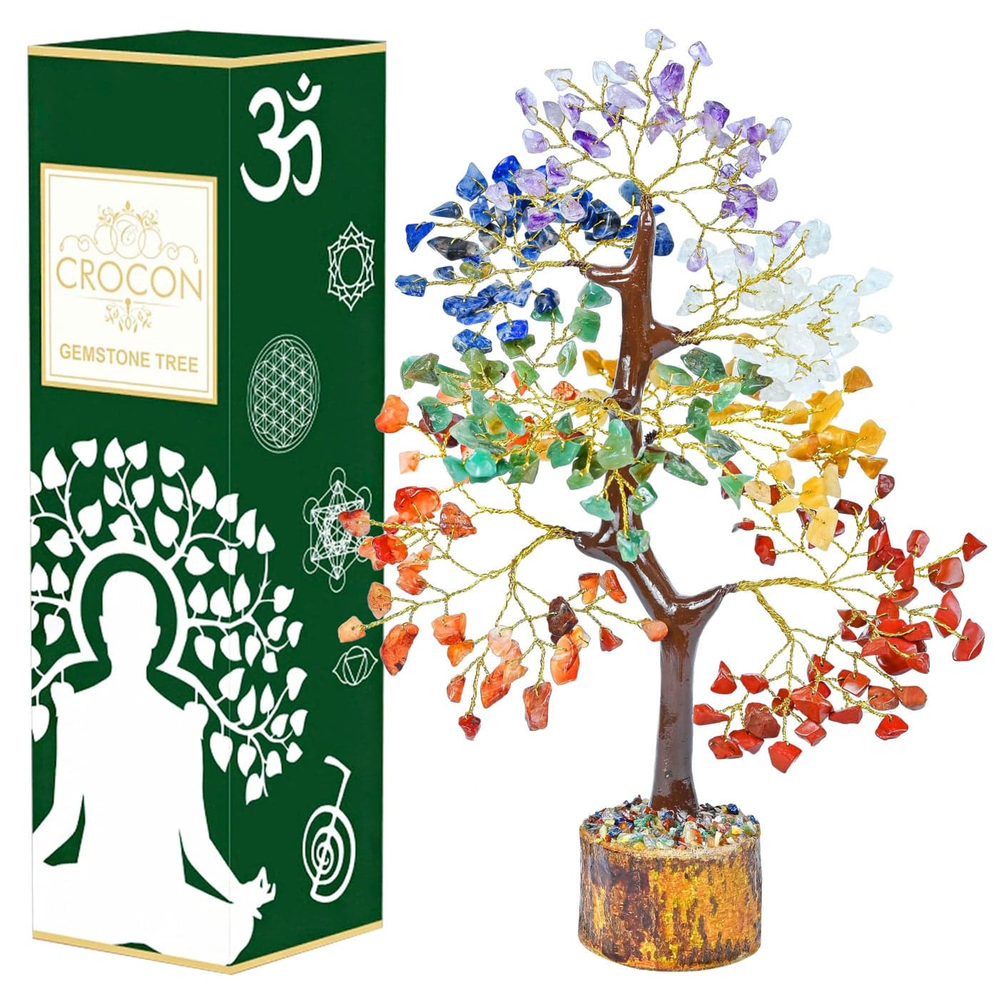 Green Jade Chakra Tree of Life Crystal for Positive Energy Geode Agate Slice Base Handmade Gemstone Bonsai Feng Shui Decor Wire Money Tree Green Healing Crystals Spiritual Gift
