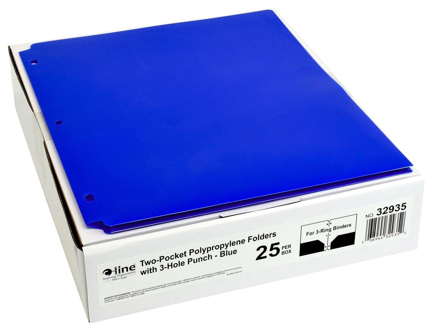 C-Line Two-Pocket Heavyweight Poly Portfolio Folder, 3-Hole Punch, 11 X 8.5, Blue, 25/Box
