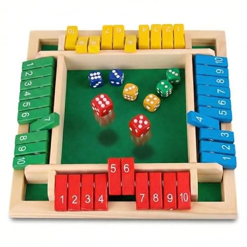 Wooden Shut The Box Dice Game 24 Player Deluxe Board Game for Kids Adults Math Learning Toy for Addition Subtraction Multiplication Division 10 Numbers Logic Game Perfect Family Pub Party