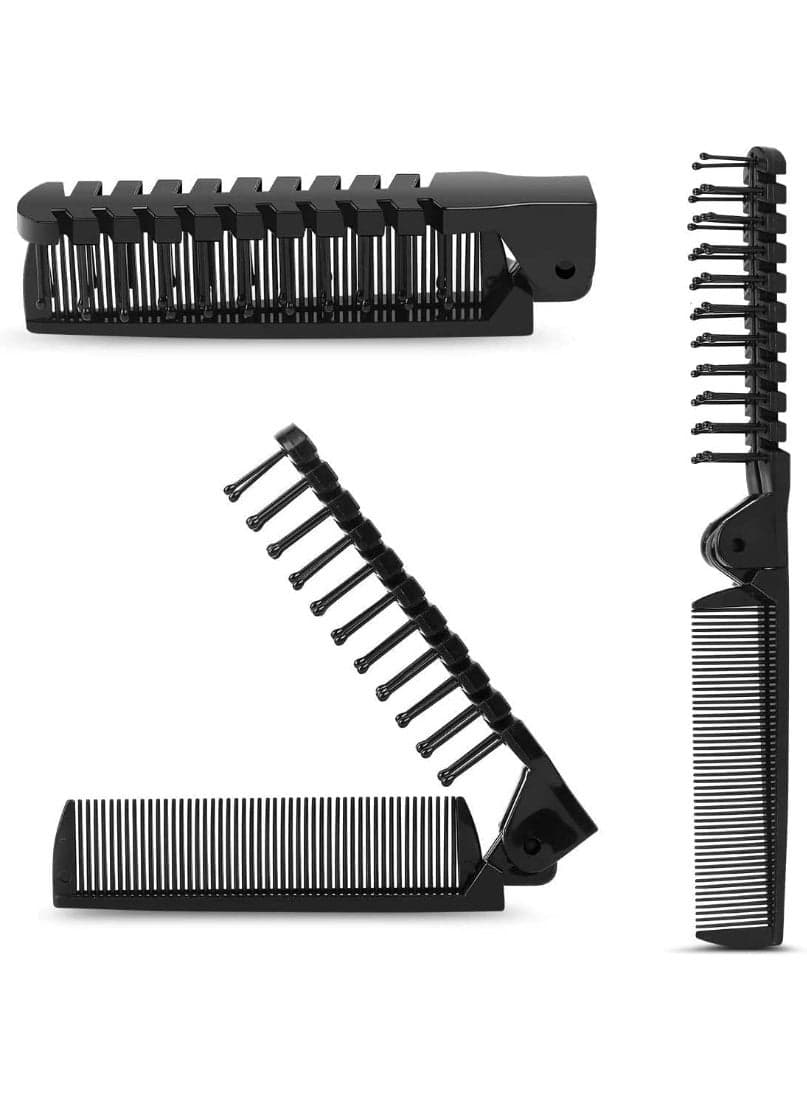 Folding Comb, Portable Travel Folding Hair Brush, Folding Hair Brush Dual Ended, Comb and Hairbrush 2 in 1, Safe Anti Static, Pocket Size Easy to Carry, Unisex, Can Use at Home or Travel, Black