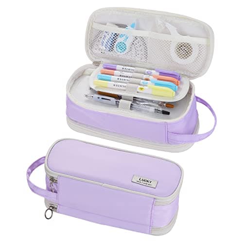 Dugio Pencil Case for Girls Teens Kids Zipper Pencil Pouch with Handle Organizer Big Capacity Pencil Bag Aesthetic Large Pencil Box for School Purple