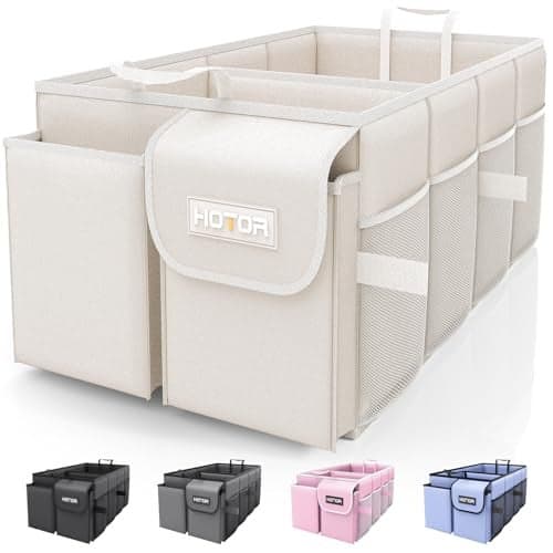 HOTOR Trunk Organizer - Foldable Car Storage for SUVs & Sedans, Sturdy Organization for Accessories, Tools, Sundries, Beige, 2 Compartments, 21.3"12.6"10.6"