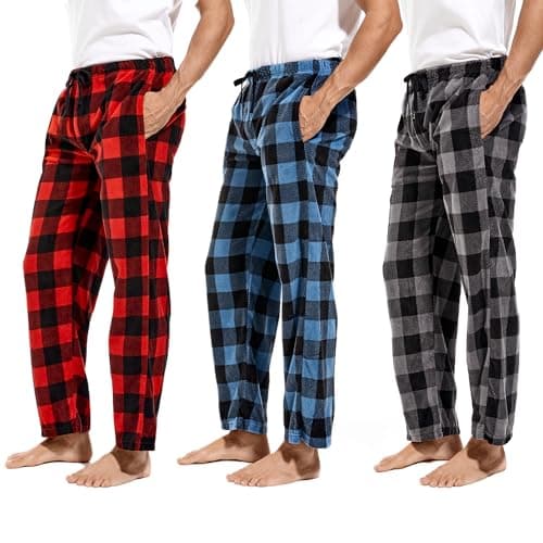 DG Hill Pajama Pants Mens - PJ Bottoms Fleece Lounge Pants Sleepwear - Plaid PJs with Pockets Microfleece Sleep Pant for Winter
