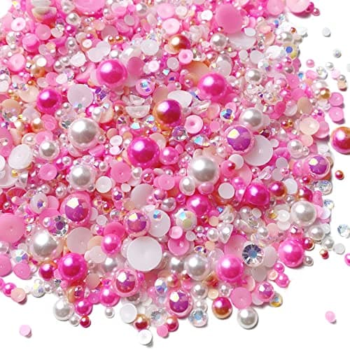 100g Mix Resin Rhinestones Flatback Half Round Pearls Mixed Size 3mm10mm AB Color Half Pearls Resin Rhinestones for DIY Craft Nail Art Shoes Clothes Phone Case Pink Series