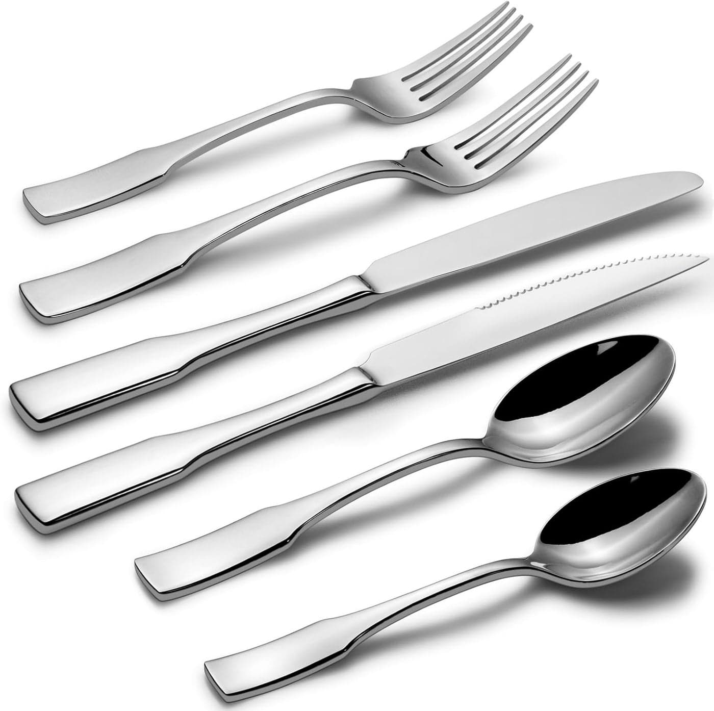 Alata Kate 48Piece Silverware Set with steak knife Service for 8 Stainless Steel Flatware Set Mirror Polished Cutlery Set Dishwasher Safe