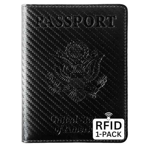 Ciana Passport Holder for Travel – PU Leather Passport Cover and Card Holder for Men & Women – Slim Passport Holder with Card Protector Slot, Travel Must Haves (Carbon Fiber)