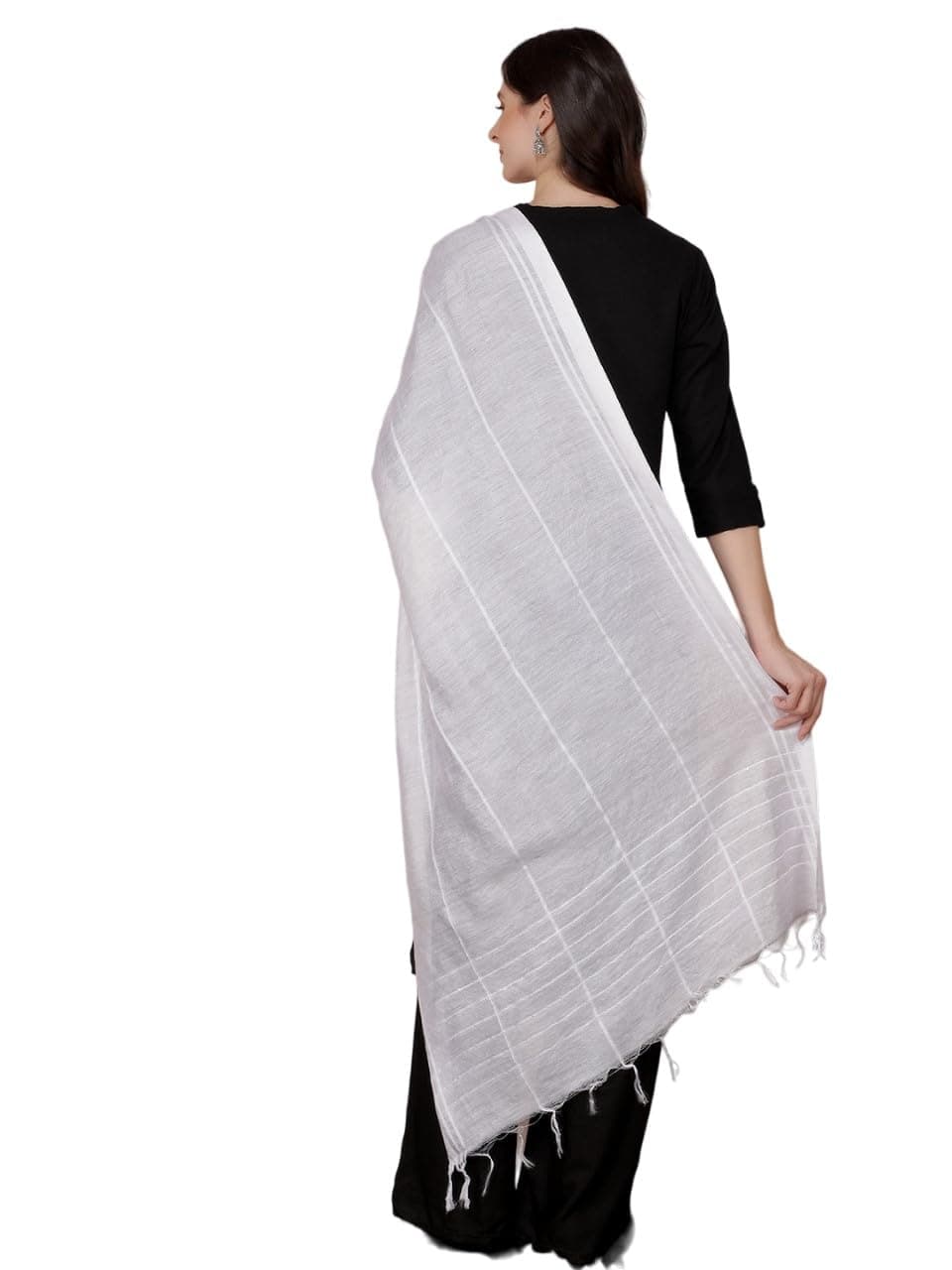A R Silk DUPATTA HUB Women's White Cotton Woven Dupatta With Sequence Work