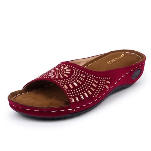 TRASE Women's Fashion Slippers - Orthopedic Women's Fancy Sandal - Comfortable Flat Sandals For Women Stylish - Stylish And Anti-skid - Soft And Good For Knee, Foot Pain (Cherry,4 UK)