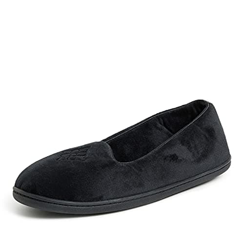 Dearfoams Women's Rebecca Lightweight Cozy Memory Foam Closed Back Slipper with Wide Widths, Black Velour, 9-10