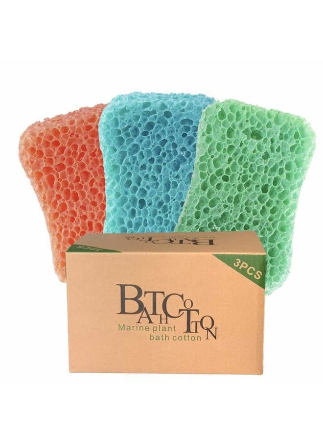 Bath Sponge 3-Pack – Soft Exfoliating Shower Sponges for Deep Cleaning, Durable Body Sponge Set for Adults in Orange, Blue & Green