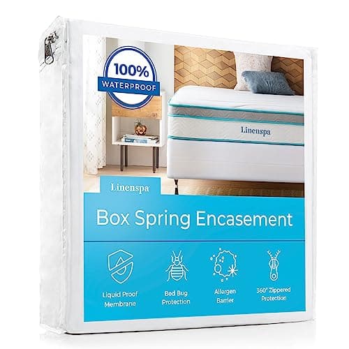 Linenspa Box Spring Encasement – Twin Size Box Spring Cover – Zippered and Waterproof Protector, Complete Protection – White