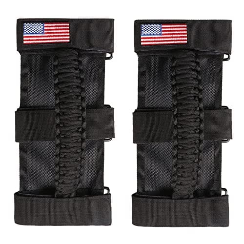 BESTAOO 2 x Roll Bar Grab Handles Paracord Grip Handle for Jeep Wrangler YJ TJ JK JL & Gladiator JT 1955-2024 UTV ATV, Fit for 2 to 4-inch Roll Bars, Upgrade Metal Buckle (Black)