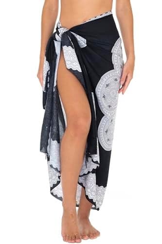 SHU-SHI Sarong Cover Ups For Swimwear Women Long Pareo Flower Beach Wrap Skirt With Coconut Clip