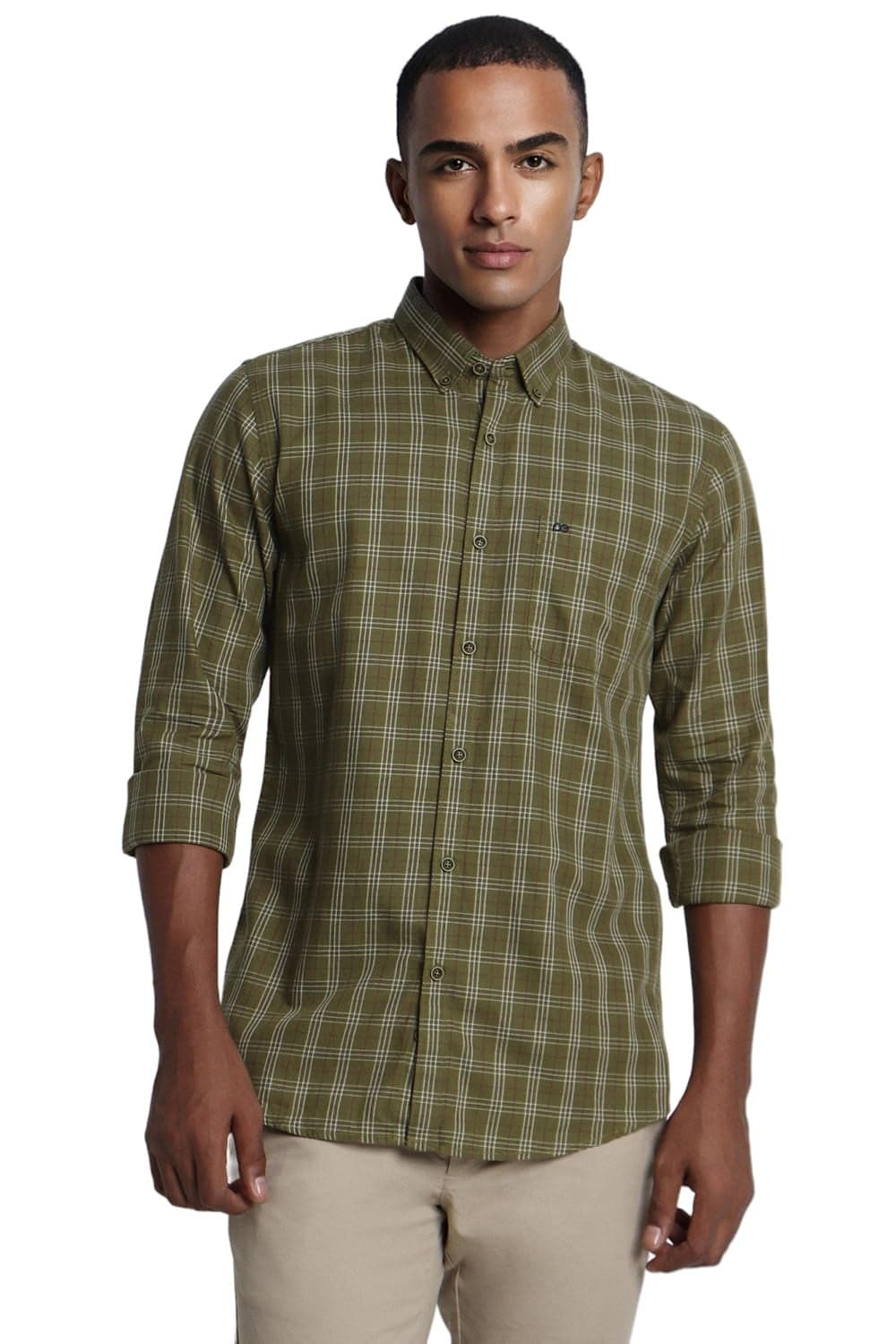 Peter England Men 100% Cotton Slim Fit Checkered Casual Everyday Full Sleeve Shirt |, 44