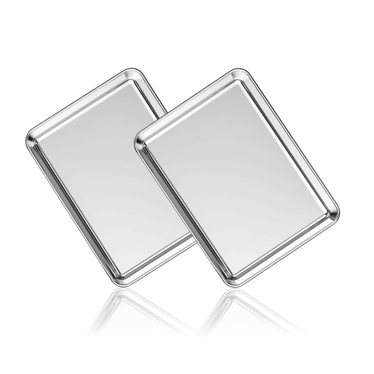 Stainless Steel Baking Sheet Set of 2 Deedro Cookie Sheet Metal Baking Pan Oven Tray Non Toxic Heavy Duty Rust Free Mirror Finish Easy Clean Dishwasher Safe 9 x 7 x 1 Inch