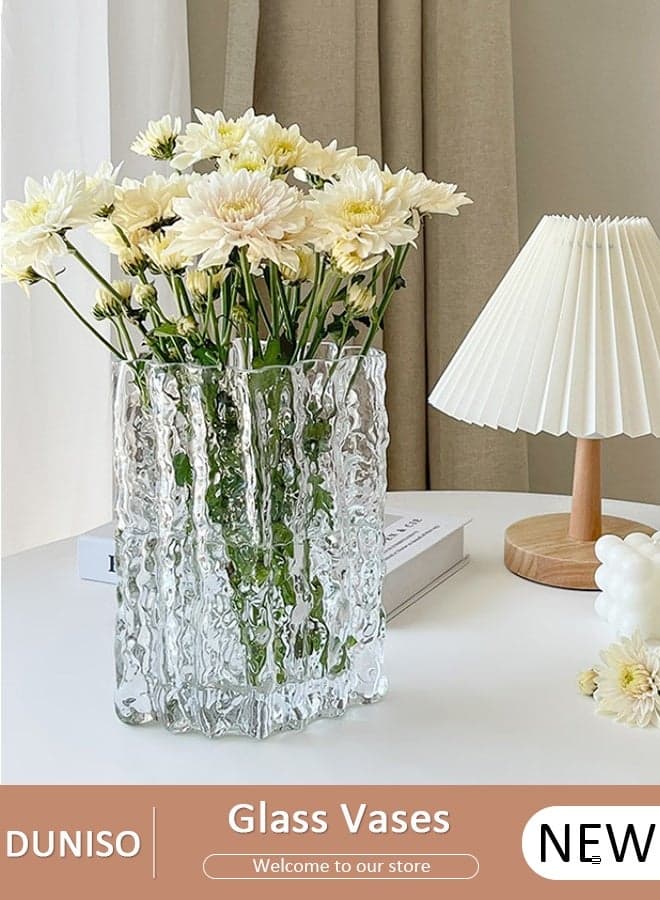 Thickened Heavy Crystal Clear Vase, Clear Glass Vases for Decor,Decorative Vases for Flowers, Aesthetic Clear Vases for Living Room Decorations, Modern Hydroponic Glass Transparent Vase Vase for Dining Table Home Decor