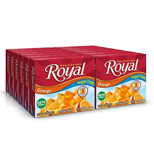 Royal Orange Gelatin Dessert Mix Sugar Free and Carb Free 32oz Boxes Pack of 12