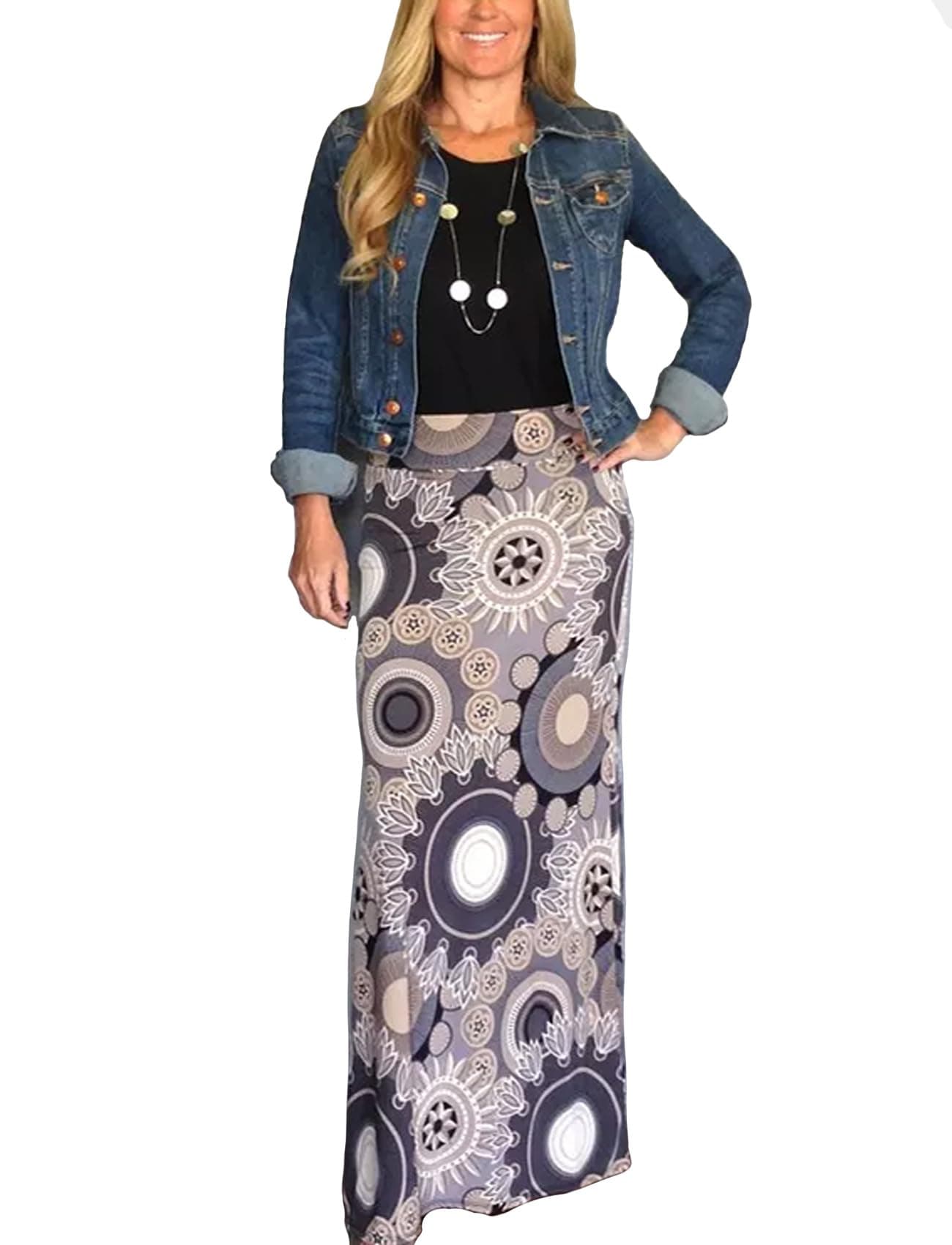 Yinggeli Women's Bohemian Print Long Maxi Skirt (XXX-Large, D-Flower)