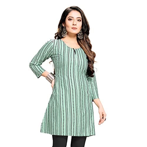 Shiv Textiles Rayon Fabric Printed Round Neck Short Kurtis for Women Top Dresses Kurti for Ladies & Girls Kurtis (Pista_S)