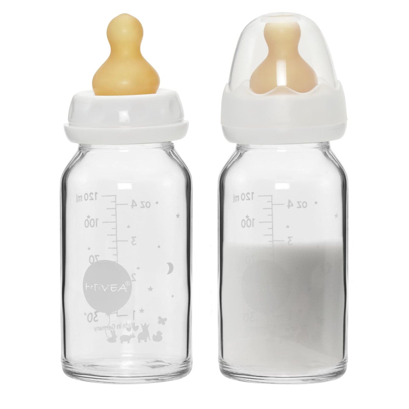 HEVEA Standard Neck Glass Baby Bottles Natural Rubber Slow Flow Nipples Anti Colic Baby Bottles for Breastfeeding Babies Newborn 0 Months BPAFree TwoPack 4 Oz