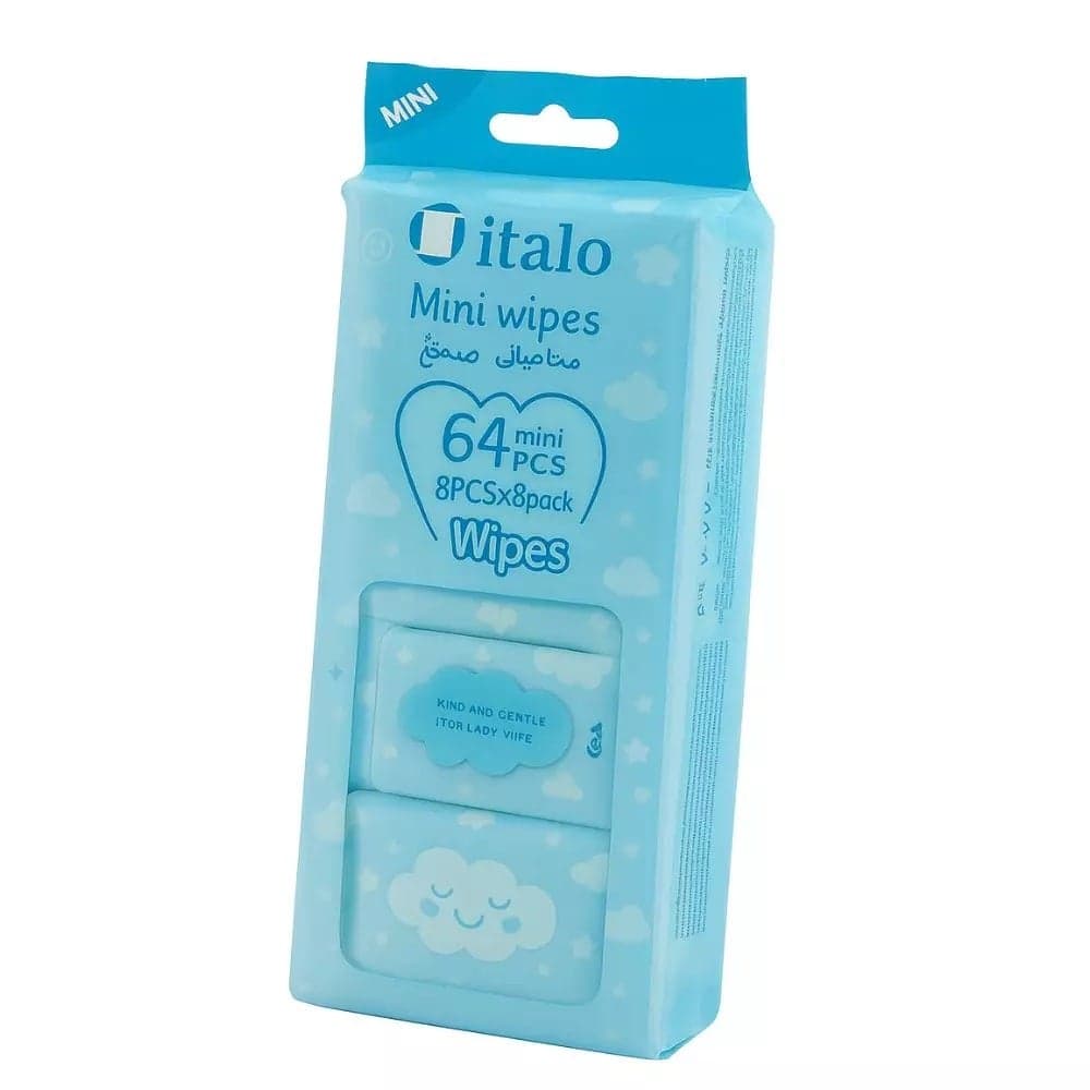 Italo Mini Wet Wipes Naturally Scented in Blue Pack 64pcs- 8pcsX8pck