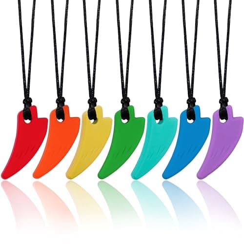 Chewing Necklace for Kids Sensory 7 Pack Chewy Necklace Sensory Toys for Kids with Autism ADHD SPD Silicone Oral Chew Toys for Adults Used for Reliving Anxiety and Stress