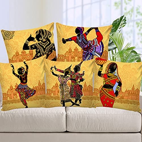 AEROHAVEN™ Set of 5 Ethnic Hand Made Jute Throw/Pillow Cushion Covers - CC182 - (16 x 16 Inch)