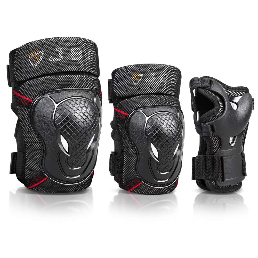 JBM Teenager Adult Bike Knee Pads and Elbow Pads with Wrist Guards Protective Gear Set for Biking Riding Cycling and Multi Sports Safety Scooter Skateboard Bicycle