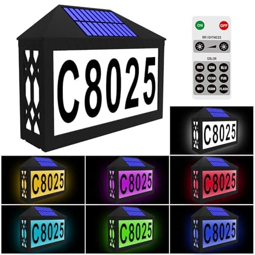 IVWVI Solar House Numbers Lighted Solar Address Number with Remote Control Waterproof RGBW Color Changing Address Sign Solar Powered for Street Yard Home Mailbox