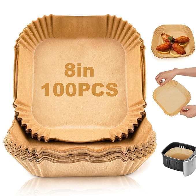 VENEXA Air Fryer Disposable Paper Liner 8 inch Air Fryer Liners Disposable Unbleached Parchment Paper for Air Fryer Baking Microwave Oven NonStick OilProof 100 Square
