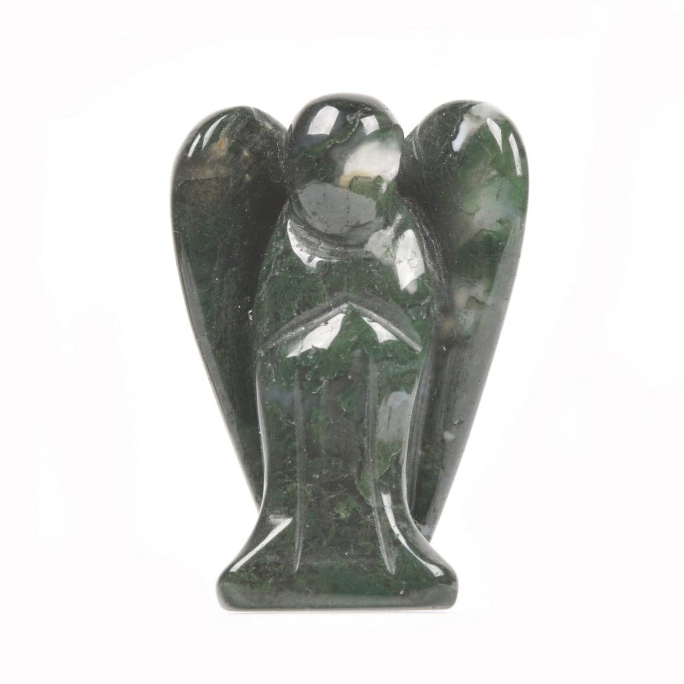 Carved Moss Agate Gemstone Peace Angel Pocket Guardian AngelHealing Statue 2 inch
