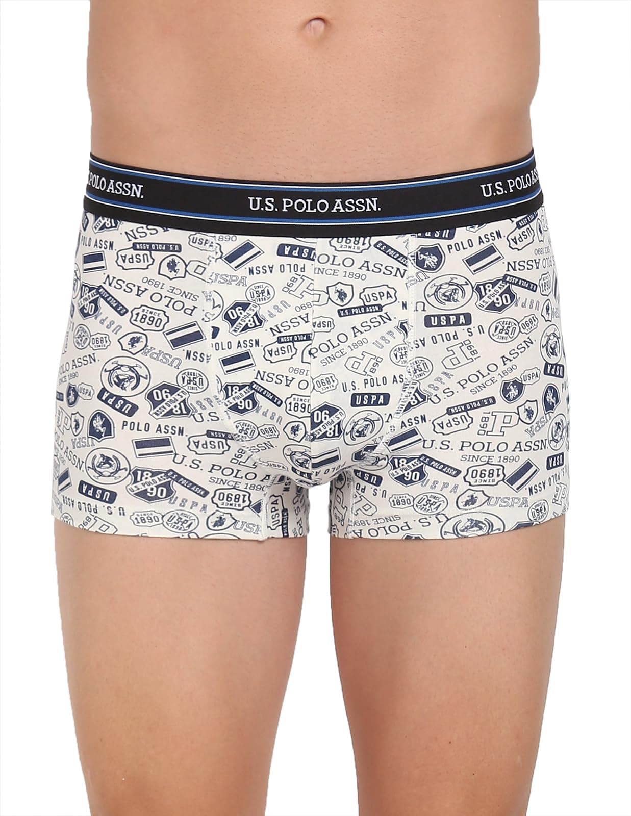 U.S. POLO ASSN. Cotton Mens All Over Print Ribbed Jersey I616 Trunks - Pack of 1 (Ivory-USPA-AOP M)