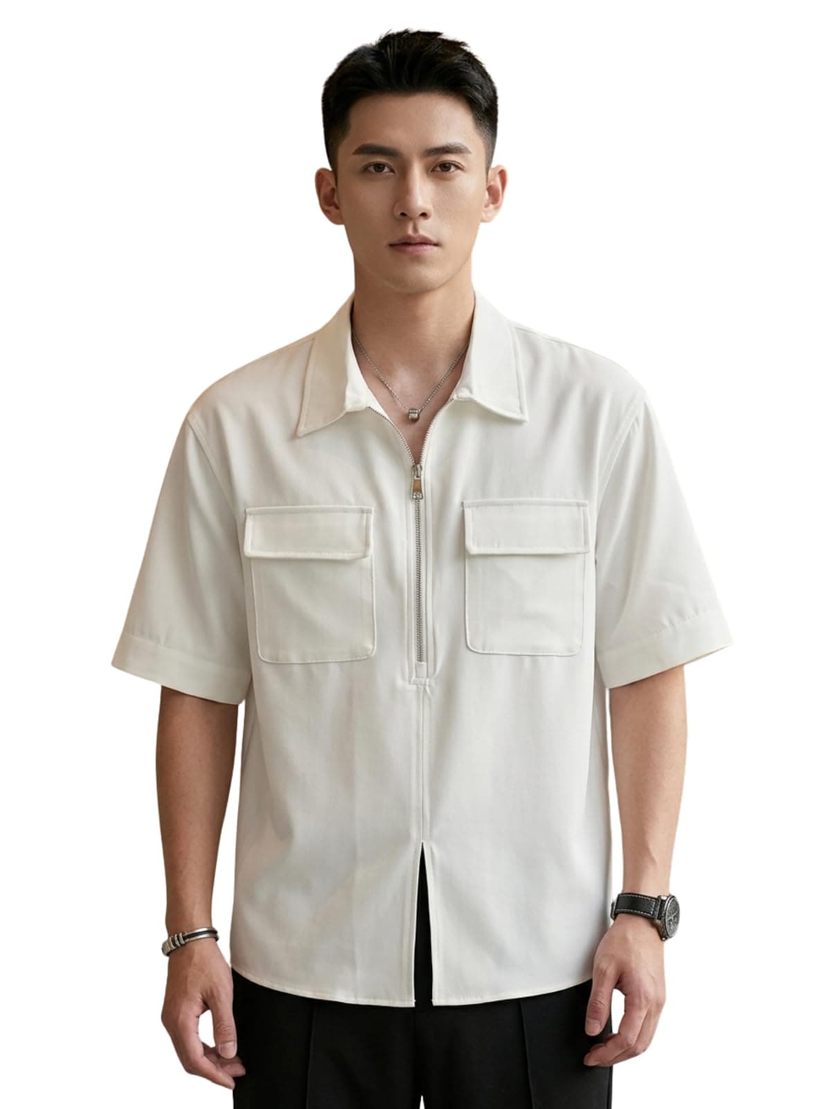 GRECIILOOKS Men Lycra Blend Regular Men Tshirt White S