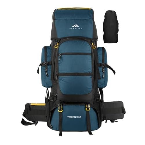 MOUNTILE TERRAIN X-80L Travel Backpack with Water Proof Rain Cover - Camping Hiking Rucksack Trekking Bag(ENGLISHBLUE) - MTX03