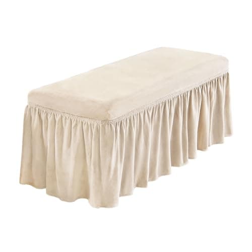 NICEEC Spandex Stretch Dining Bench Cover with Skirt Removable Bench Slipcover Rectangle Washable Bench Cushion Covers for Dining Room Living Room Bedroom Kitchen(Beige)