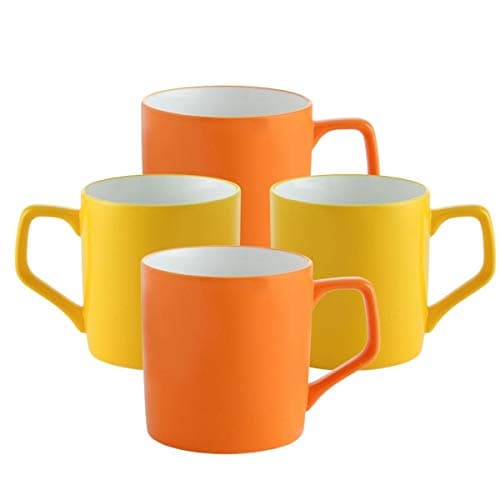 Clay Craft Fine Ceramic Solid Orange and Yellow Coffee Mugs Set of 4 Perfect for Your Modern Kitchen and for Gifting Purpose- Multi