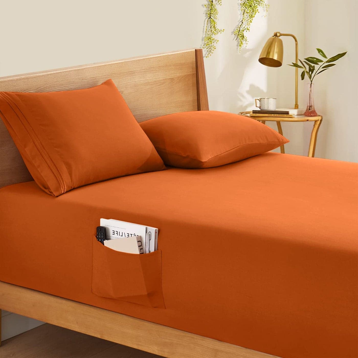 Horbaunal Extra Deep Pocket King Fitted Sheet Only Fits Up to 24 Inch Mattress Luxury 1800 Thread Count Microfiber Burnt Orange Fitted Bed Sheet King Size