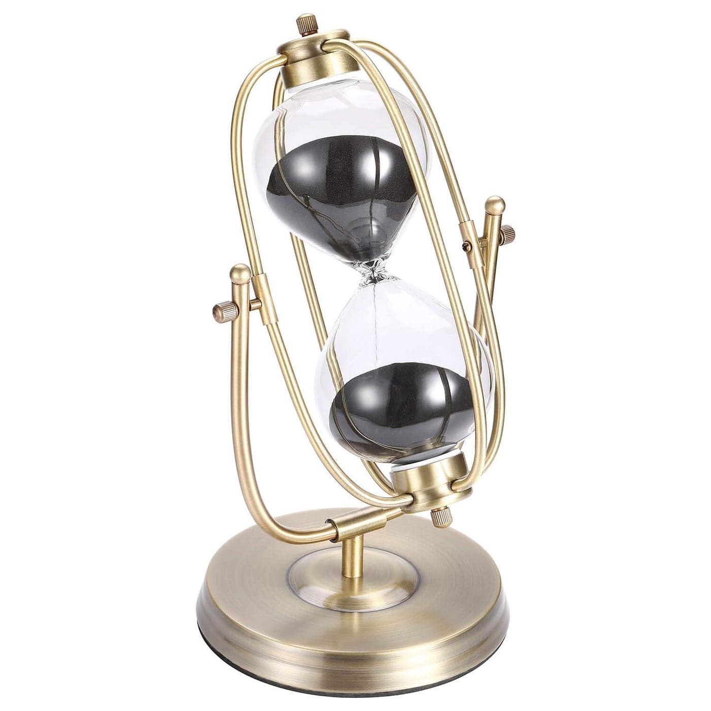 SuLiao Hourglass 30 Minutes Sand Timer Large Retro Brass Rotating Sand Clock Antique Black Sand Watch 30 Min Unity Vintage Metal Hour Glass Sandglass for Home Desk Office Decor