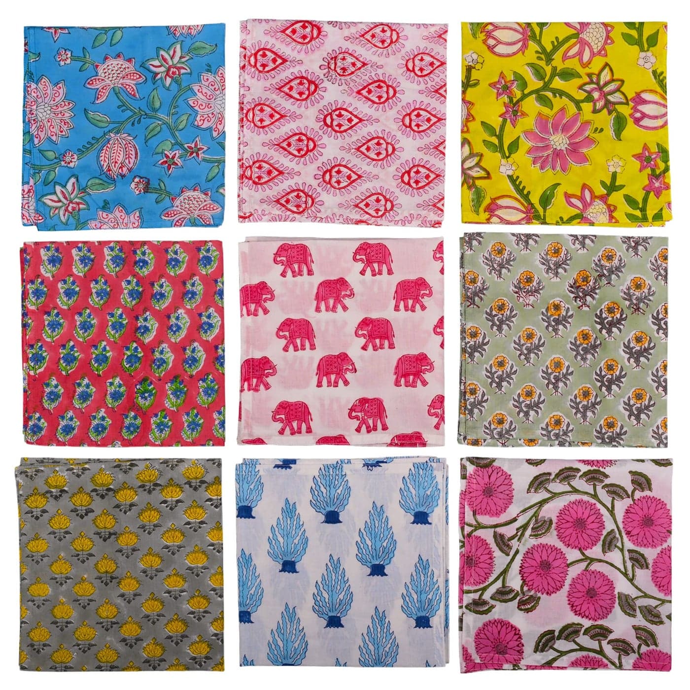 DIYANAIMPEX 10 Pc Cotton Cloth Napkins Hand Block Print Hand Made Size 16x16 Inch Printed Home Decor Indian Eco Friendly Mix Lot Dinner Napkins Multicolor
