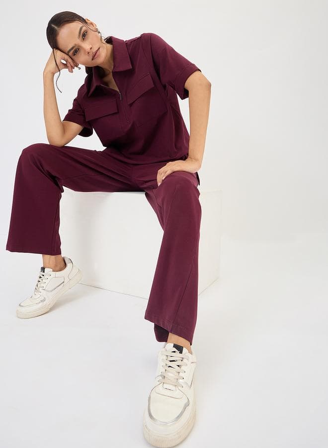 Burgundy Wide Leg Trousers