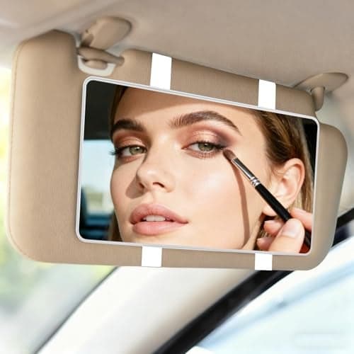 Car Sun Visor Mirror Cosmetic Makeup Mirrors with Straps No Light HD Car Interior Cosmetic Mirror Universal Sun Visor Mirrors for Trucks Cars SUVs White