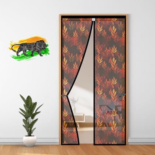 LifeKrafts Polyester Magnetic Door Mosquito Net | Leaf Pattern with Black/Blue | Auto-Close Curtain to Keep Mosquitoes, Flies & Insects Out |Fits 195 x 85 cm Doors